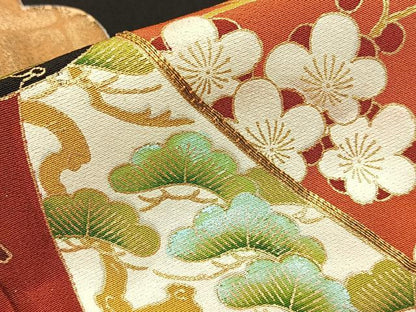 平和屋着物■豪華黒留袖　駒刺繍　飛鶴鼓花文　金彩　正絹　逸品　BAAY6473hj