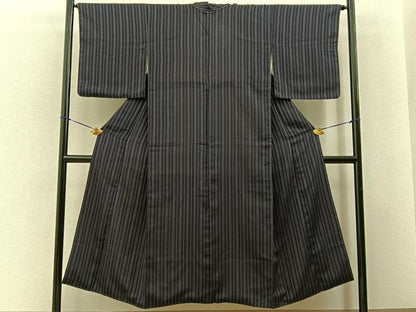 平和屋着物■上質なお召　縞　正絹　逸品　BAAY6476hj