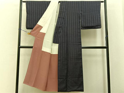 平和屋着物■上質なお召　縞　正絹　逸品　BAAY6476hj