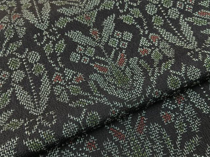 平和屋着物■本塩沢　草花文　濃紺地　正絹　逸品　BAAY6483hj