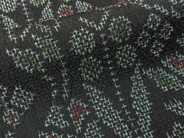 平和屋着物■本塩沢　草花文　濃紺地　正絹　逸品　BAAY6483hj
