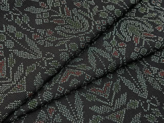 平和屋着物■本塩沢　草花文　濃紺地　正絹　逸品　BAAY6483hj