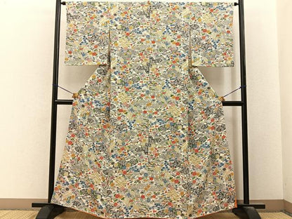 平和屋着物■上質な小紋　型染め　御所解文　正絹　逸品　未使用　BAAY6496hj