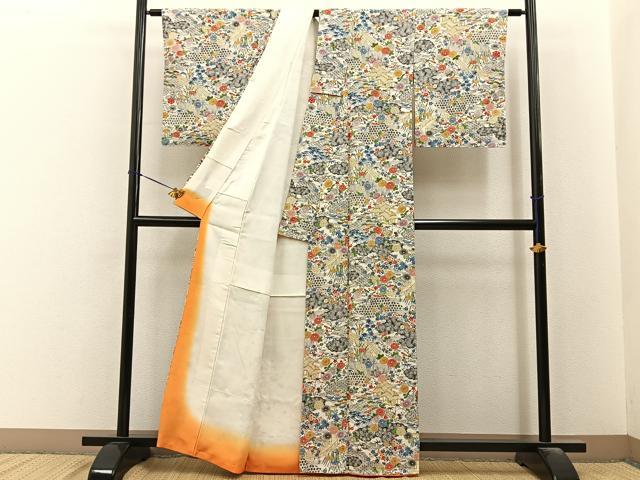 平和屋着物■上質な小紋　型染め　御所解文　正絹　逸品　未使用　BAAY6496hj