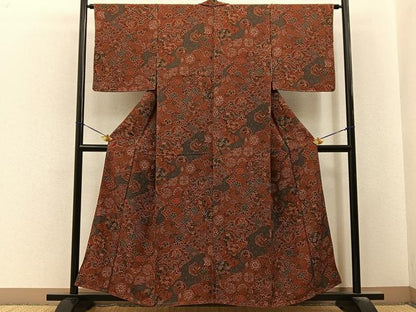 平和屋着物■上質な小紋　舞蝶花鳥文　金彩　正絹　逸品　未使用　BAAY6497hj