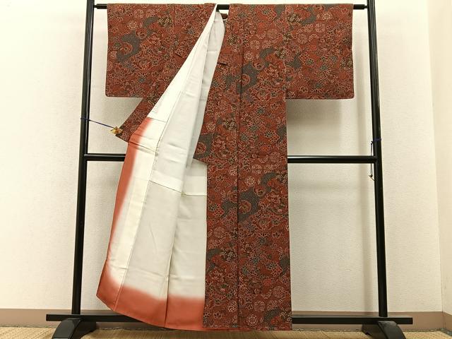 平和屋着物■上質な小紋　舞蝶花鳥文　金彩　正絹　逸品　未使用　BAAY6497hj