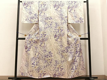 平和屋着物■上質な小紋　鹿の子草花文　金彩　正絹　逸品　BAAY6498hj