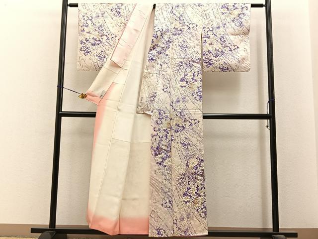 平和屋着物■上質な小紋　鹿の子草花文　金彩　正絹　逸品　BAAY6498hj