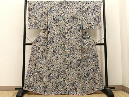 平和屋着物■上質な小紋　御所解宝尽くし花文　濃紺地　正絹　逸品　未使用　BAAY6499hj