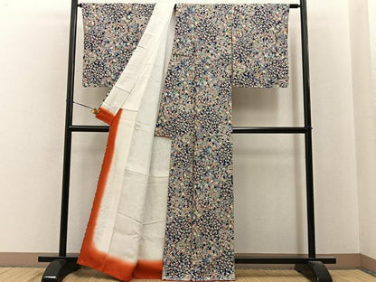 平和屋着物■上質な小紋　御所解宝尽くし花文　濃紺地　正絹　逸品　未使用　BAAY6499hj