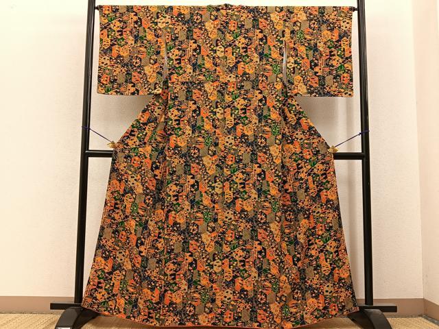 平和屋着物■上質な小紋　亀甲草花文　正絹　逸品　BAAY6500hj