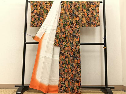 平和屋着物■上質な小紋　亀甲草花文　正絹　逸品　BAAY6500hj