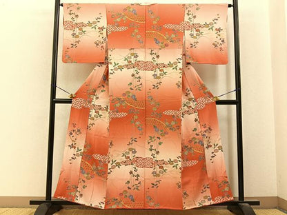 平和屋着物■上質な小紋　籬草花文　暈し染め　金彩　正絹　逸品　BAAY6501hj