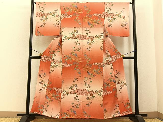 平和屋着物■上質な小紋　籬草花文　暈し染め　金彩　正絹　逸品　BAAY6501hj