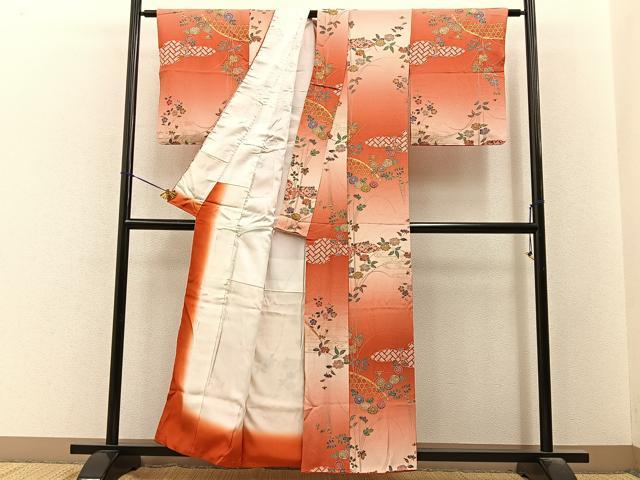 平和屋着物■上質な小紋　籬草花文　暈し染め　金彩　正絹　逸品　BAAY6501hj