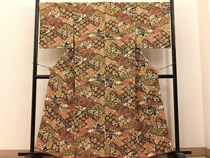 平和屋着物■上質な小紋　菱天井花鳥文　正絹　逸品　BAAY6502hj