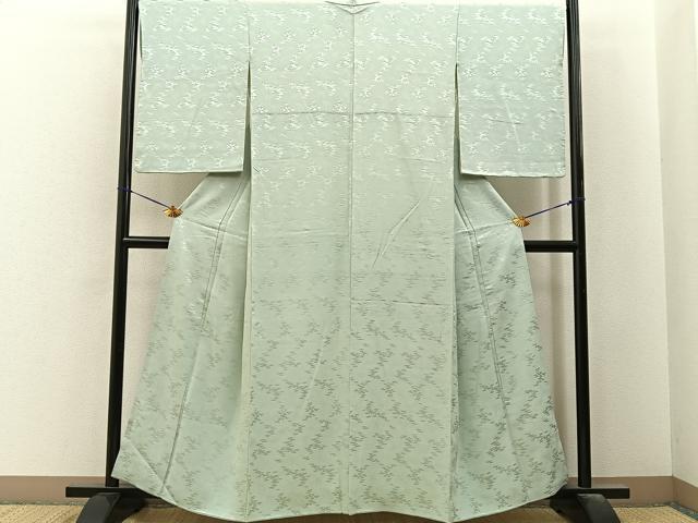 平和屋着物■上質な色無地　飛鶴エ霞地紋　夏虫色　正絹　逸品　BAAY6507hj