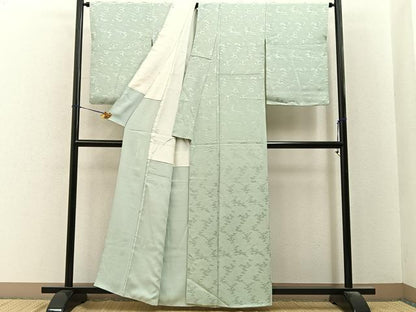 平和屋着物■上質な色無地　飛鶴エ霞地紋　夏虫色　正絹　逸品　BAAY6507hj
