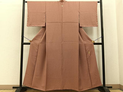 平和屋着物■本草木染作家　瑞寶　色無地　紋意匠　土器色　正絹　逸品　BAAY6508hj