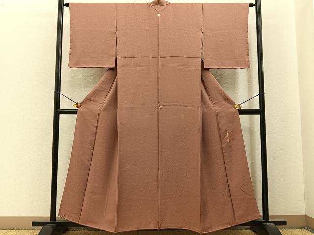 平和屋着物■本草木染作家　瑞寶　色無地　紋意匠　土器色　正絹　逸品　BAAY6508hj