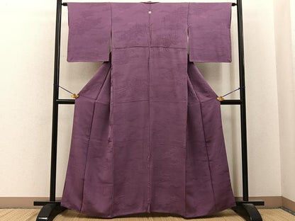 平和屋着物■上質な色無地　風景地紋　京紫色　正絹　逸品　BAAY6510hj