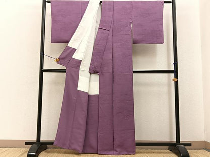 平和屋着物■上質な色無地　風景地紋　京紫色　正絹　逸品　BAAY6510hj