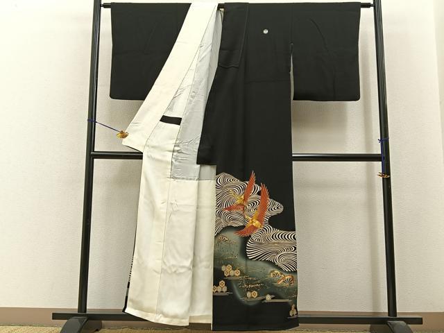 平和屋着物■豪華黒留袖　作家物　駒刺繍　飛鶴片輪車文　暈し染め　金彩　正絹　逸品　BAAY6522hj