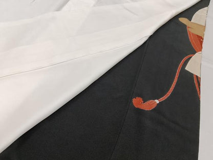 平和屋着物■豪華黒留袖　作家物　駒刺繍　鉾　扇面花文　金彩　正絹　逸品　BAAY6523hj