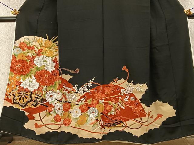 平和屋着物■豪華黒留袖　駒刺繍　花車文　金彩　正絹　逸品　BAAY6524hj