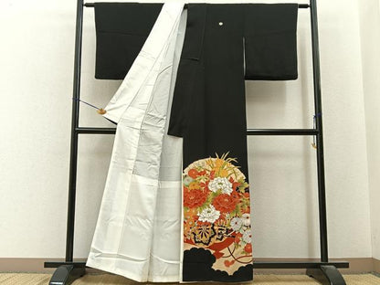 平和屋着物■豪華黒留袖　駒刺繍　花車文　金彩　正絹　逸品　BAAY6524hj