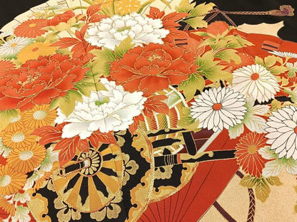平和屋着物■豪華黒留袖　駒刺繍　花車文　金彩　正絹　逸品　BAAY6524hj