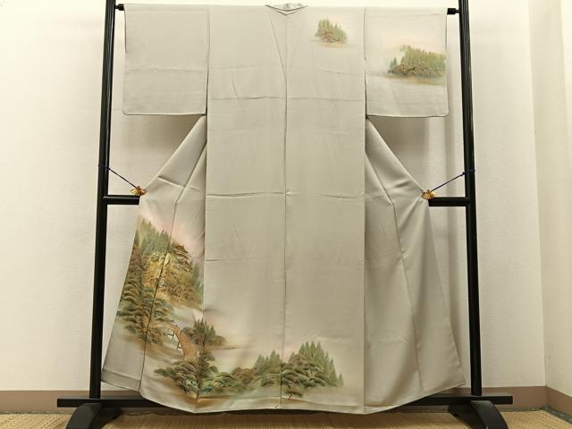 平和屋着物■訪問着　手描き　名所風景文　暈し染め　金銀彩　正絹　逸品　BAAY6536hj