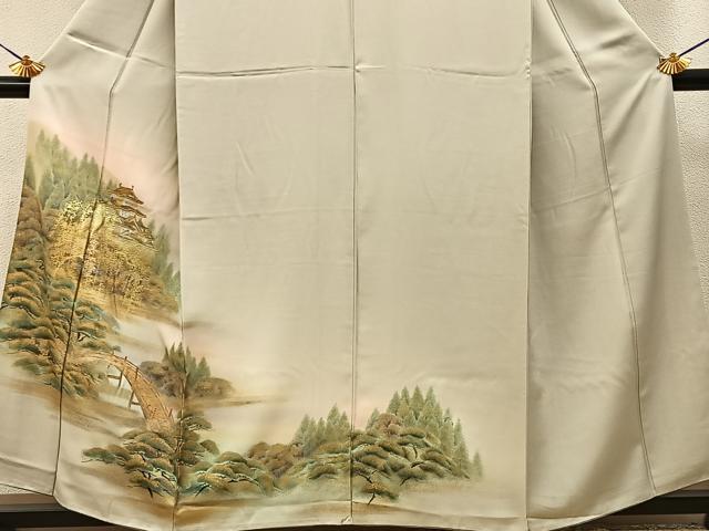 平和屋着物■訪問着　手描き　名所風景文　暈し染め　金銀彩　正絹　逸品　BAAY6536hj
