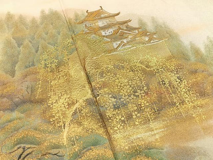 平和屋着物■訪問着　手描き　名所風景文　暈し染め　金銀彩　正絹　逸品　BAAY6536hj