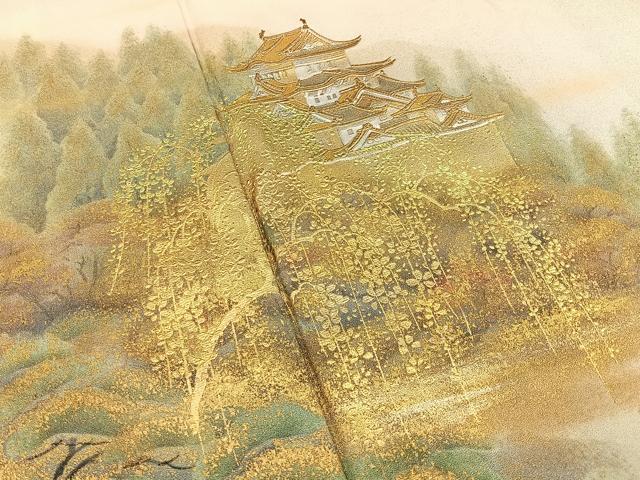平和屋着物■訪問着　手描き　名所風景文　暈し染め　金銀彩　正絹　逸品　BAAY6536hj