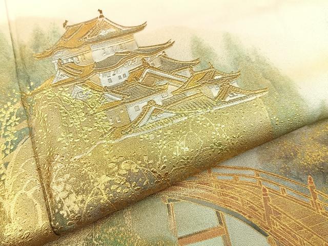 平和屋着物■訪問着　手描き　名所風景文　暈し染め　金銀彩　正絹　逸品　BAAY6536hj