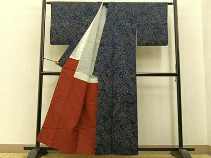 平和屋着物■上質な紬　草葉文　正絹　逸品　BAAY6537hj