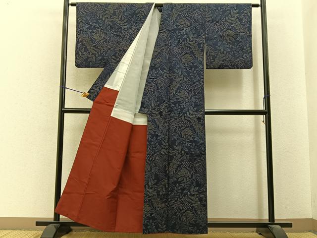 平和屋着物■上質な紬　草葉文　正絹　逸品　BAAY6537hj
