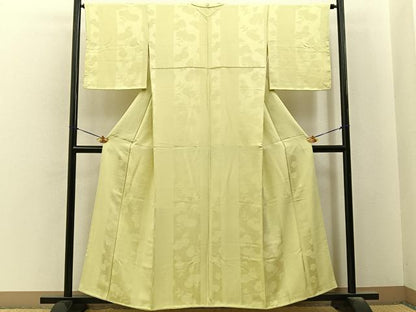 平和屋着物■上質な色無地　菊地紋　女郎花色　正絹　逸品　BAAY6541hj