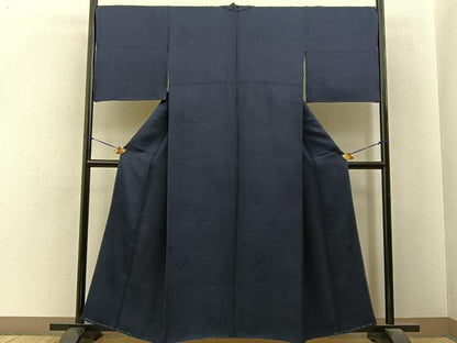 平和屋着物■上質な色無地　扇面風景地紋　藍鉄色　正絹　逸品　BAAY6542hj