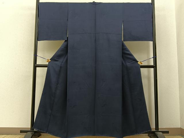 平和屋着物■上質な色無地　扇面風景地紋　藍鉄色　正絹　逸品　BAAY6542hj