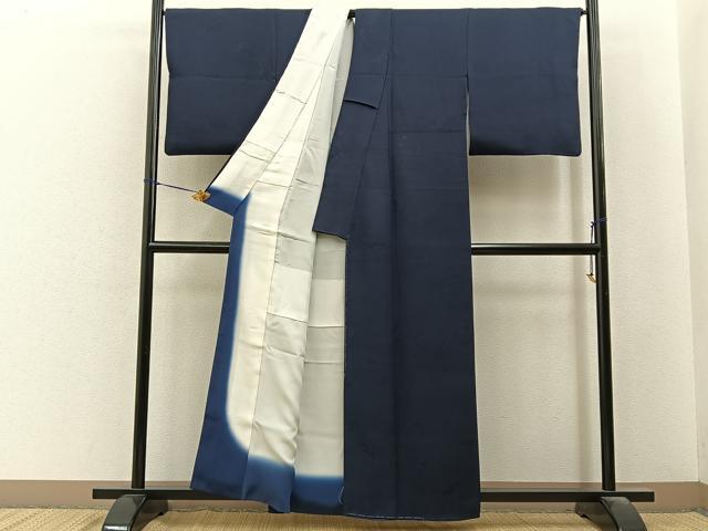 平和屋着物■上質な色無地　扇面風景地紋　藍鉄色　正絹　逸品　BAAY6542hj