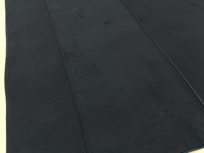 平和屋着物■上質な色無地　扇面風景地紋　藍鉄色　正絹　逸品　BAAY6542hj