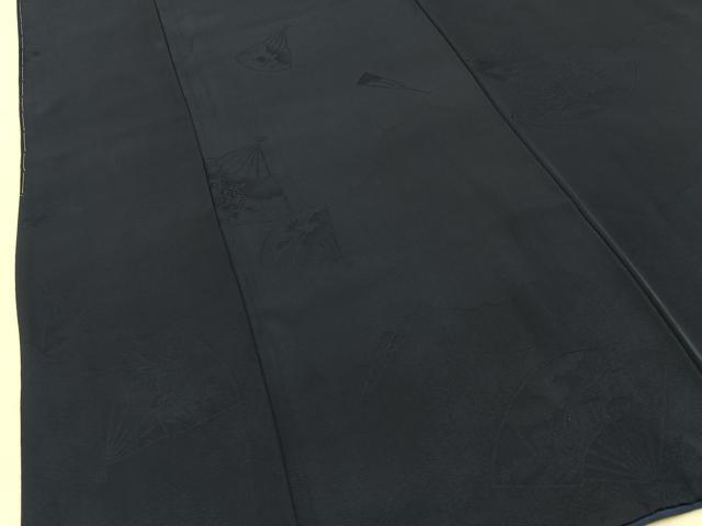 平和屋着物■上質な色無地　扇面風景地紋　藍鉄色　正絹　逸品　BAAY6542hj