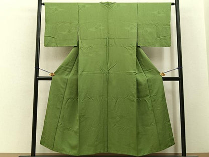 平和屋着物■上質な色無地　片喰地紋　苗色　正絹　逸品　BAAY6543hj