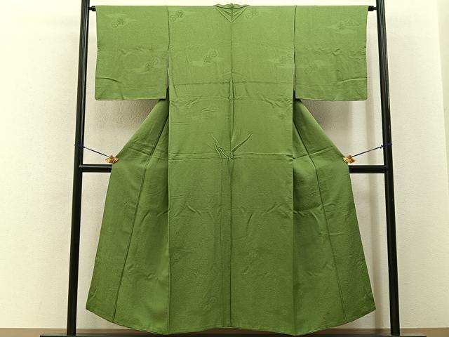 平和屋着物■上質な色無地　片喰地紋　苗色　正絹　逸品　BAAY6543hj