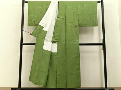 平和屋着物■上質な色無地　片喰地紋　苗色　正絹　逸品　BAAY6543hj