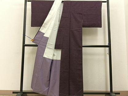 平和屋着物■上質な紬　色無地　似せ紫色　正絹　逸品　未使用　BAAY6544hj