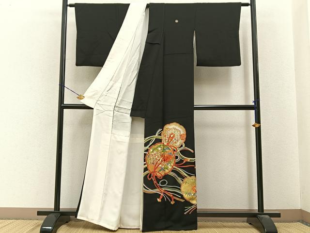 平和屋着物■豪華黒留袖　駒刺繍　鏡裏几帳花文　金彩　正絹　逸品　BAAY6547hj