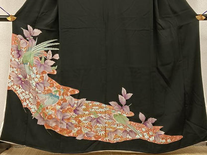平和屋着物■豪華黒留袖　花鳥文　金彩　正絹　逸品　BAAY6548hj